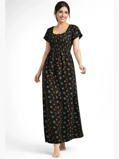 Women's Cotton Smocked Nighty – Coffee